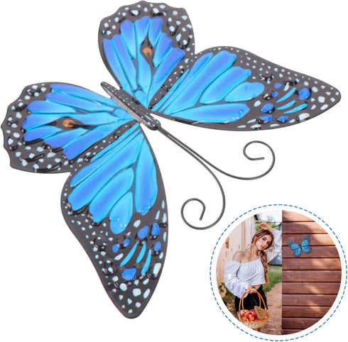LIOOBO Large Metal Butterfly Wall Art Outdoor Decor 3D Butterflies Wall Sculpture Hanging Decor for Home Yard Patio Garden Decoration Blue...