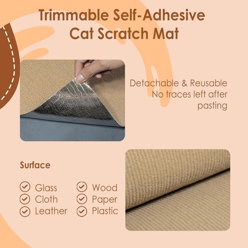 Trimmable Self-Adhesive Cat Scratch Carpet Mat 11.8."x11.8(5 Pack), Cat Scratch Furniture Protector, Replacement for Cat Tree Shelf Shelves Cat Sc...