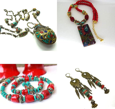PH PandaHall Tibetan Turquoise Mixed Spacer Round Column Handmade Buddha Loose Beads for Earring Necklace Bracelet Jewelry Making...
