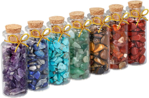 SUNYIK 7 Chakra Stone Wishing Bottles Set of 7, Tumble Chip Crystal Healing Reiki Wicca Stones Kit...