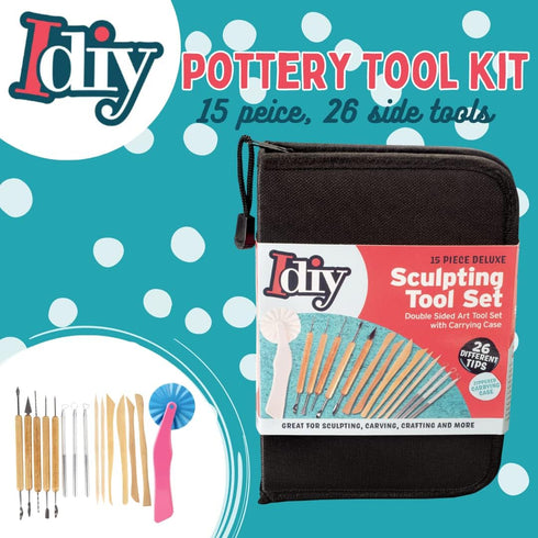 Pottery Tool Starter Kit - 15-Piece 26-Tool Beginner's Clay Ceramics Modeling Carving Sculpting Set -Arts and Crafts School Project, w Carrying Ca...