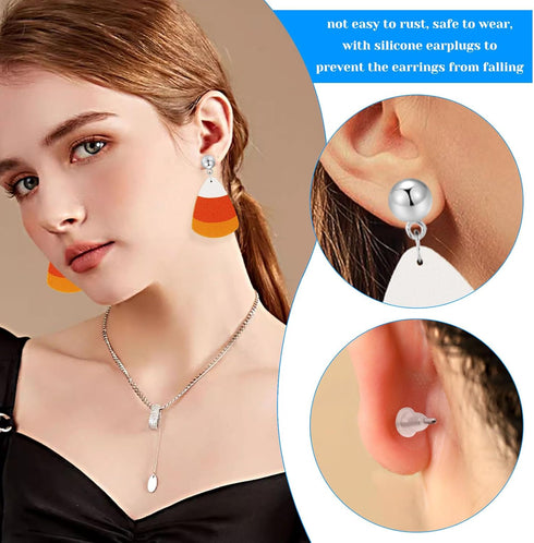 200Pcs Earring Studs for Jewelry Making, Hypoallergenic Ball Post Earring Studs Earring Findings Earring Posts with Loop with 200Pcs Silicone Clea...