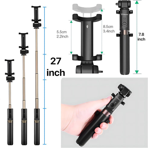 Selfie Stick Tripod with Wireless Remote Controller Pouch Extendable Adjustable Stand Mount Light-Weight V-Log Compatible with All Apple iPhone, S...