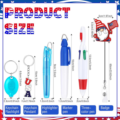6 Pcs Nurse Pen Set Include 4th of July Gnome Retractable Nurse Badge Reel Highlighter Permanent Marker Retractable Ball Pen LED Flashlight Keycha...