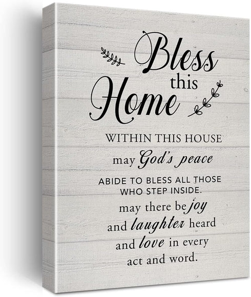 New Home Religious Wall Art Bless This Home Canvas Print with Inspirational Quote Framed Artwork Painting for Rustic Home Wall & Tabletop Decor Ho...