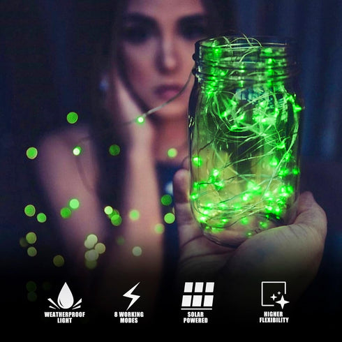 2 Pack Solar Fairy Lights Outdoor,33ft 100LED Solar Powered String Lights Waterproof,8 Modes Green Solar Christmas Lights for St. Patrick's Day,Ha...