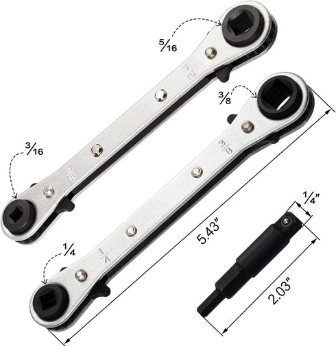ANCIRS 3/16 to 3/8 Ratchet Wrench, HVAC Service Wrench with Hexagon Bit Adapter Kit for Air Conditioner, Refrigeration Equipment Repair...