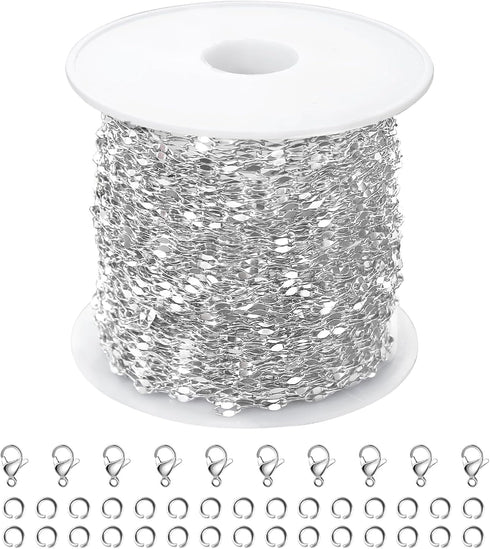 Kyutong Silver Necklace Chain for Jewelry Making Stainless Steel Cable Link Chain Bulk Thin Jewelry Making Supplies Chains with Lobster Clasps Jum...