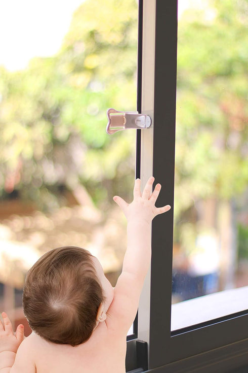 Inaya Sliding Door Lock for Child Safety (4-Pack) - Child Proof Locks for Sliding Glass Doors, Windows, Closets & Cabinets. Safety Locks for All Y...