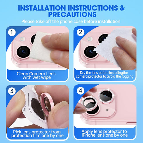 Xfilm Camera Lens Protector Compatible for iPhone 15/15 Plus Bling, Individual Metal Diamond Ring 9H Hardness Scratchproof Protector, Stylish Acce...