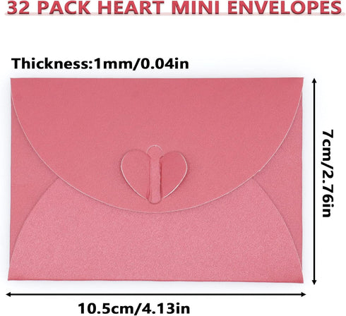 32pcs Heart Clasp Mini Envelopes, Red Cute Tiny Envelopes, Cute Present Card Holder for Love Letters & Personal Notes, Wedding Greeting Party...