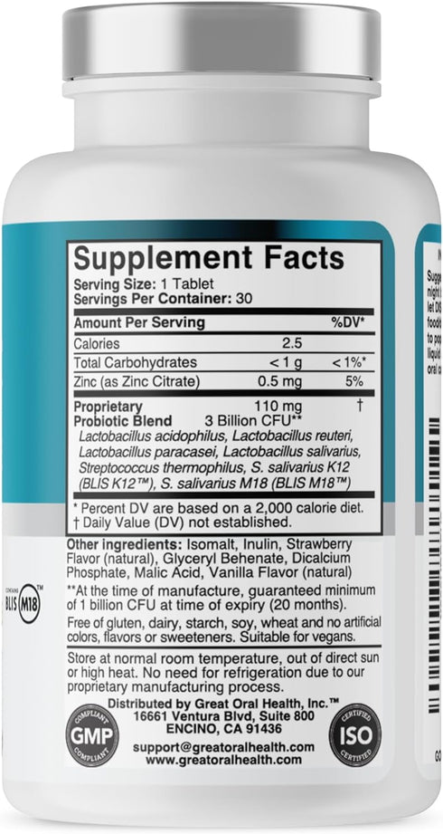 Childrens Oral Probiotics – Oral Care Probiotic for Kids Cavity Prevention & Bad Breath Treatment Supplement w/BLIS K12 M18 Mouth & Gum Health Den...