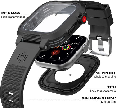 for Apple Watch Case 44mm Waterproof Case, IP68 Full Body Protection Case with Screen Protector and Band, Case Cover for iWatch Series 6/5/4/SE 44...