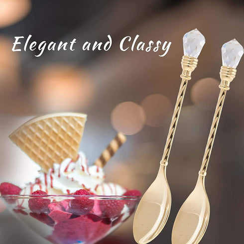 Matashi 24K Gold Plated Crystal Topped Dessert Spoon for Dinner Party Great for Testing Sampling Appetizers Corporate Gifts Christmas Mother's Day...