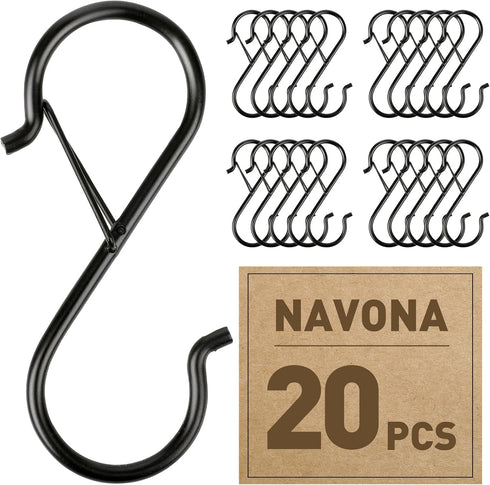 20 Pcs S Hooks Hanging Safety Buckle, 3.5 Inch Stainless-Steel Heavy-Duty S Hooks, Kitchen Pot Rack Hooks, Closet Hooks for Hanging Kitchen Utensi...