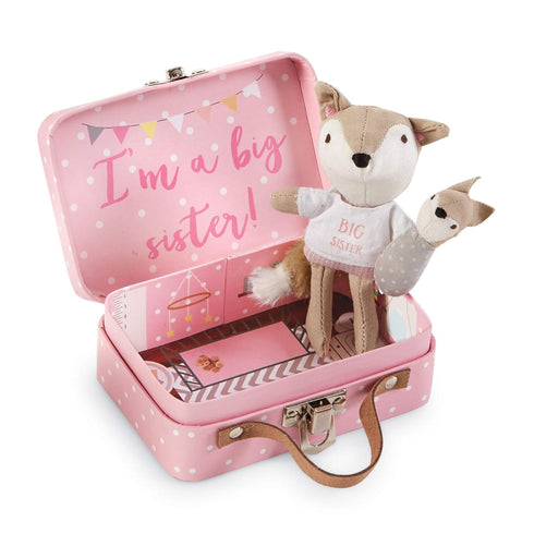Mud Pie Mini"I'm A Big Sister" Fox Set, Pink, 4.5" x 3"x 1.5" , 2 Piece Set...