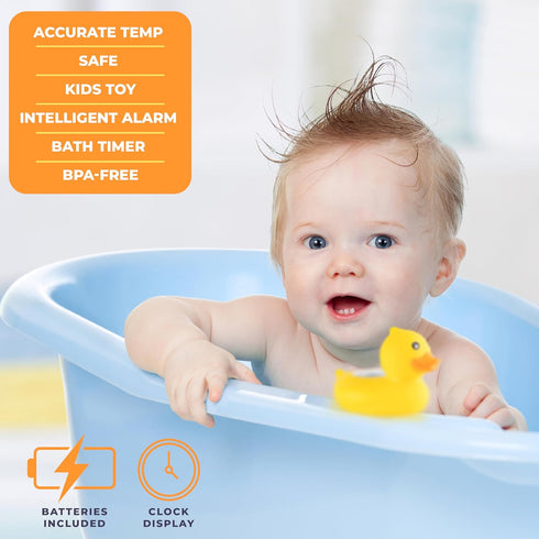 Duck Baby Bath Thermometer & Clock - Fahrenheit & Celsius Baby Bath Thermometer, Baby Thermometer for Baby Essentials - Room & Water Thermometer -...