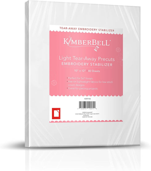 Kimberbell Tear Away Stabilizer Light Weight 1.5 Oz - Precut 10”x12” 40 Sheets - Fits 4x4 5x7 6x10 Hoops, for Machine Embroidery, Hand Sewing, Qui...