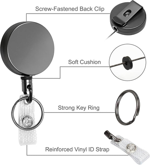 2 Pack Heavy Duty Retractable Badge Holder Reel, Will Well Metal ID Badge Holder with Belt Clip Key Ring for Name Card Keychain [All Metal Casing,...