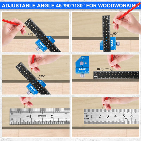 SuSuMu 12 inch Slide Rule with 6inch Metal Ruler Precision Pocket Ruler Woodworking with Slide Stop Inch/cm/mm Angle Edge T Square Benchmark Ruler...