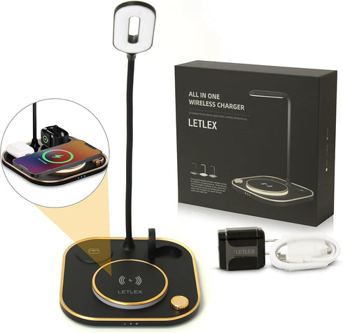 Led Desk Lamp Qi Wireless Charger – 3 in 1 Wireless Charger for Smartphone Smartwatch & Earphones – 15w Qi Wireless Fast Charger – Unique 360? Uni...