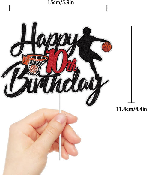 Basketball Happy 10th Birthday Cake Topper 10 Ten Years Old Basketball Player Scene Cake Decoration Sport Theme Tenth Birthday Party Event Supplie...