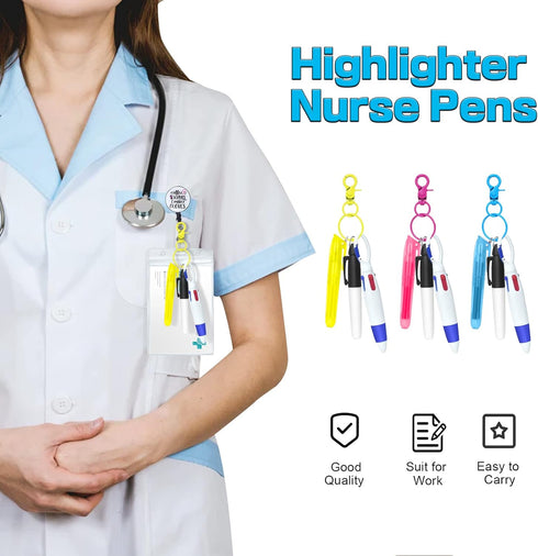 24 pieces Mini Highlighter Nurse Pen Pack Set Nurse Pens for Badge include 6 pieces Tip Highlighter 6 pieces Permanent Marker Pen And 6 pieces Ret...