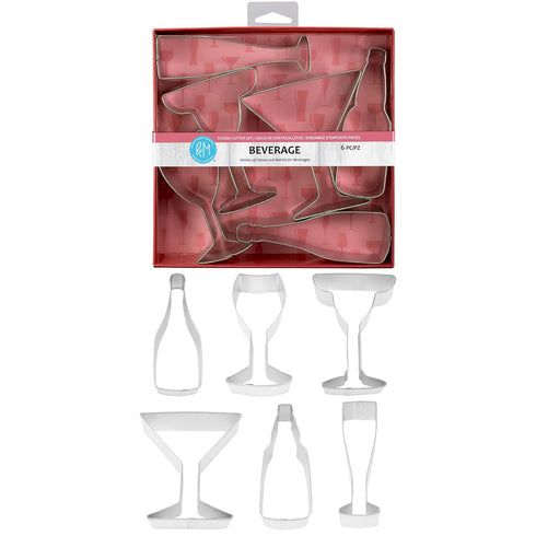 R&M International 1978 Beverage Cookie Cutters, Martini Glass, Champagne Flute, Champagne Bottle, Bottle, Wine Glass, Margarita Glass, 6-Piece Set...