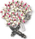 HanlinCC 8mm Round Ceramic Beads with Flower Painting Catholic Rosary Necklace with Maria Center piece and Flower Cross with Leather Gift Box...