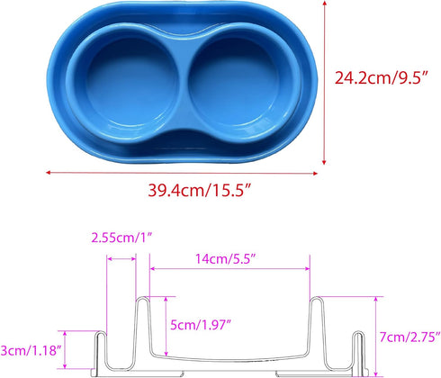 PetLike Ants Away Double Cat Dog Pet Water and Food Bowls,6cups /48oz Cat Dog Feeding Bowl Pet Food Dish for Puppy Medium larger Dogs Cats (Blue, ...