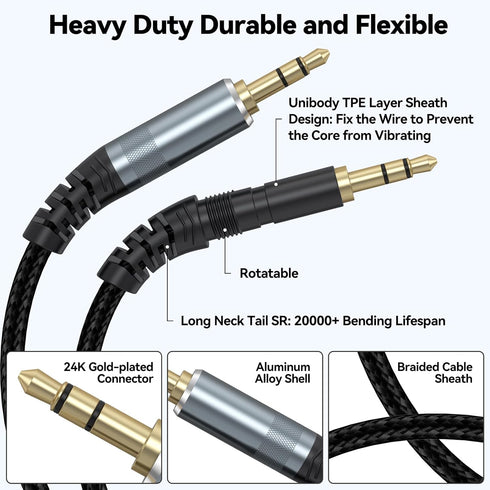 AUX Cable 10ft, 3.5mm Audio Cable Male to Male 10 Feet Long Aux Cord for Car Auxiliary to Aux Cables Hi-Fi Sound 1/8 Jack Compatible with Stereo H...