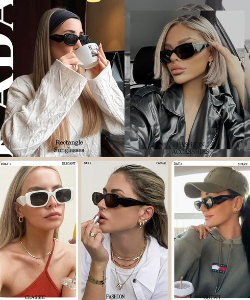 BOJOD Trendy Rectangle Sunglasses For Women Men Retro 90s Oval y2k Retangular Sunglasses Square Black Shades...