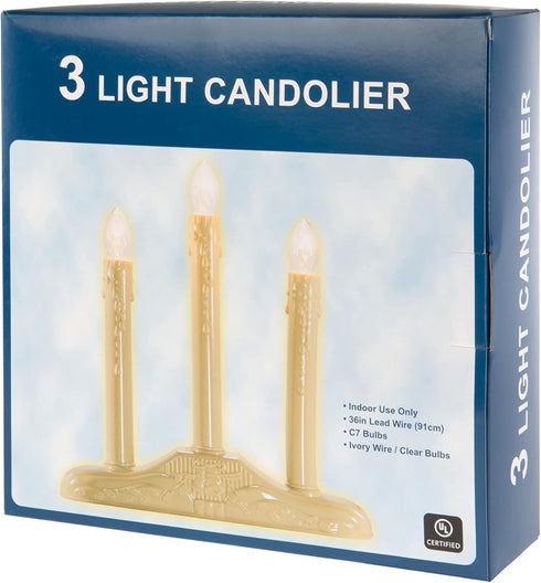 Creative Hobbies 3 Light Electric Candolier Indoor Christmas Candle Lamp, Ivory Plastic with Clear C7 Incandescent Light Bulbs...