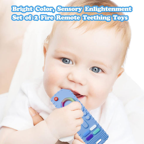 2-Pack Silicone Baby Teething Toys, TV Remote Teethers for 6-12-18 Months Infant, Fire Remote Shape Toddlers Silicone Teethers for Boys and Girls ...