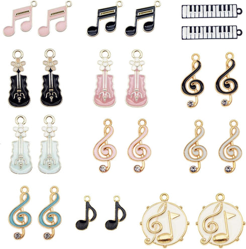 36pcs Enamel Music Notes Instruments Charms for Jewelry Making Wholesale Bulk Lot Piano Violin Musical Symbols Pendants...