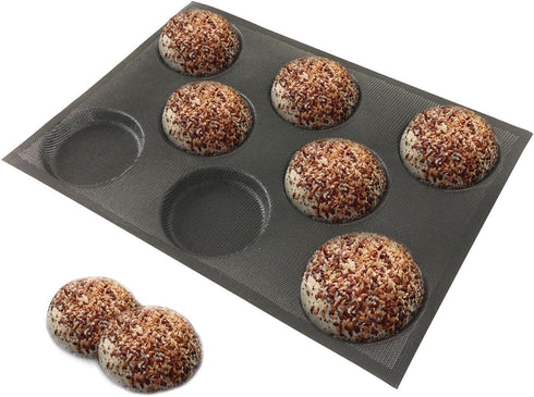 Bluedrop Silicone Hamburger Bread Forms Perforated Bakery Molds Non Stick Baking Sheets Fit Half Pan Size...