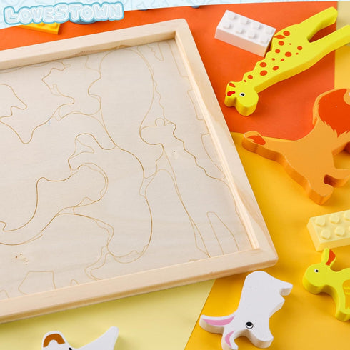 LovesTown 12PCS Wooden Stacking Puzzles, Animal Chunky Jigsaw Puzzles Educational Toys for Kids Gift...