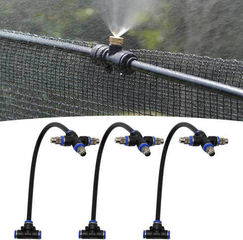 3 Pack 2 Way Brass Misting Nozzles Tee, w/ 13 in Length Built in Hose for Outdoor Watering System, Adjustable 360° Rotation Nozzles, Water Mister ...