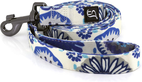 Ultra Joys Dog Leash with Dog Poop Bag Dispenser - Heavy Duty Cotton Fabric Pet Leash with Metal Clasps - Blue Daisy 5ft Dog Leash and Dog Waste B...