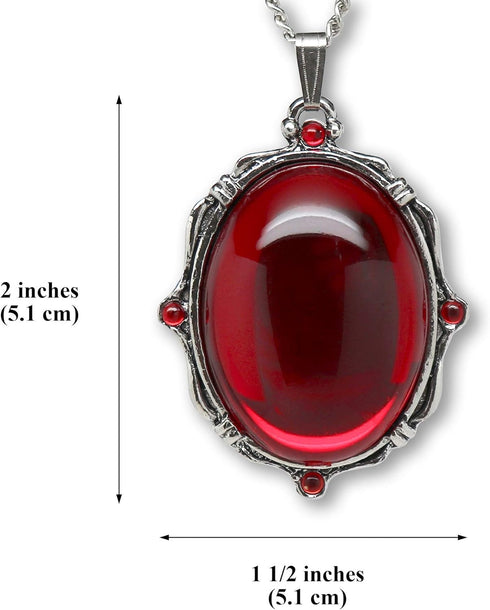 Blood Red Oval Stone In Silver Finish Pewter Frame Pendant Necklace...