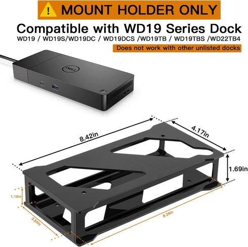 Docking Station Mounting Stand Compatible with Dell WD19 Series Dock, Wall Mount and Under Desk Mount Acrylic Holder for Dell WD19, WD19S, WD19DC,...