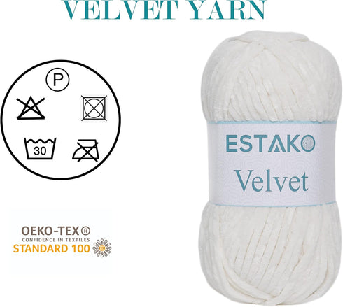 Estako Velvet Chenille Blanket amigurumi Yarn for Crocheting and Knitting Super Bulky 100 gr (132 yds) (1150 - Cream)...