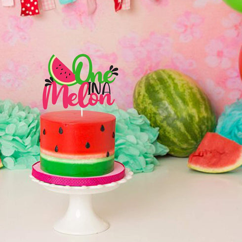 One in a Melon Cake Topper Glitter Watermelon cake Topper Watermelon Themed Kids Party Supplies Decorations for Baby Shower,1st Birthday Party Cak...