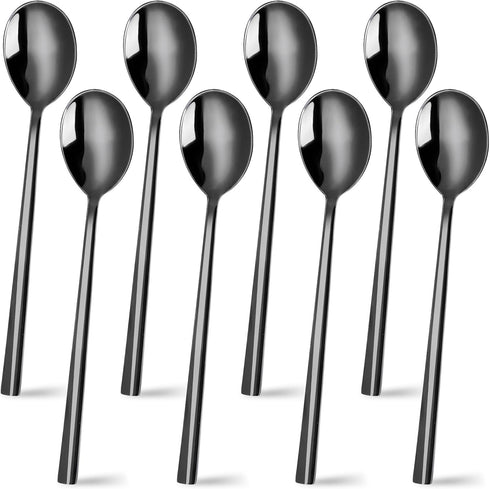 HANSGO 8PCS Stainless Steel Spoons, Dinner Spoons with Long Handles 8.5 Inch Soup Spoons Table Spoons Black for Kitchen Home...