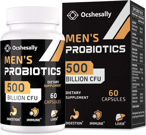 Probiotics for Men, Men Care Supplement, Gut health for men, 500 Billion CFUs & 12 Strains, Mens probiotic with Turmeric, Cranberry, Goji, for Dig...