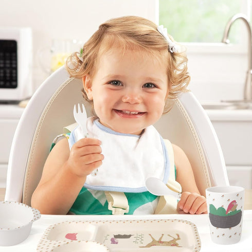 Bamboo Toddler Dinnerware Set,5Pcs Kids Dinnerware Set,Bamboo Kids Plates and Bowls Set,Kids Dishes Dinnerware Sets with Plate,Bowl,Cup,Fork and S...