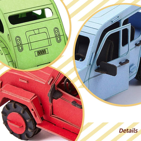 3D Paper Puzzle, 3 Assorted Cars, 3D Cardboard Model Car kit, DIY Set for Child, Educational Craft Puzzles, Gift for Boys...