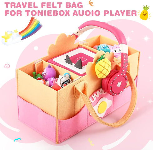 Portable Carrying Case Compatible with Toniebox Starter Set and Tonies Figurines,Travel Felt Cloth Musical Toy Folding Bag for Toniebox Accessorie...