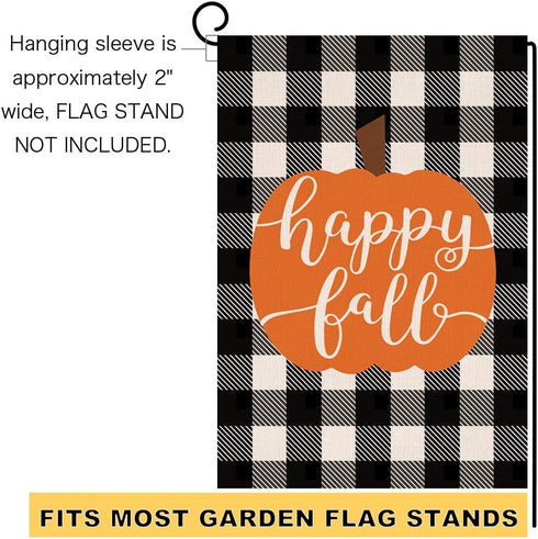 Happy Fall Pumpkin Thanksgiving Garden Flag Vertical Double Sided Farmhouse Autumn Buffalo Check Burlap Yard Outdoor Decor 12.5 x 18 Inches (13419...