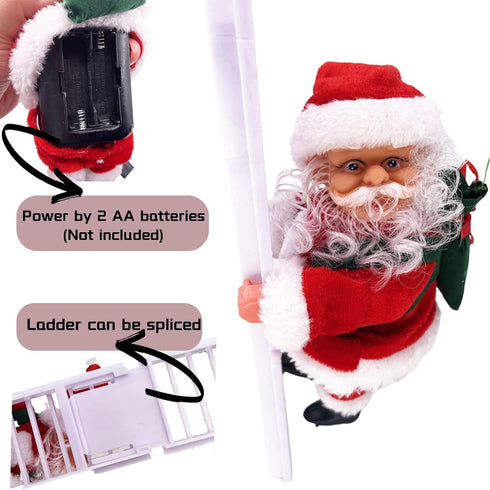 Electric Santa Climbing Up and Down Tree with Music, Bag of Presents - Holiday Decor for Home, Door, Wall - Xmas Ornament...